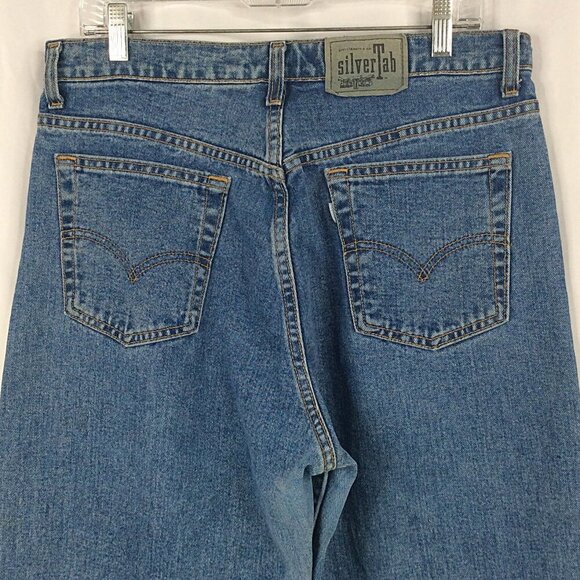 VTG Levis Silvertab Wide Leg Jeans Womens 14 Baggy Skate Y2K 90s Frayed Hem - Picture 5 of 7